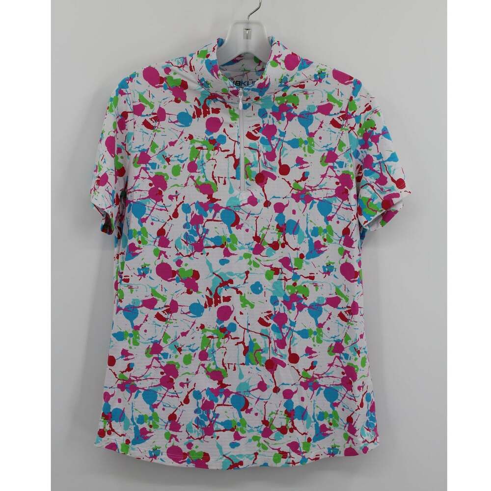 IBKUL Denis Mock Neck Top Size Medium short sleeve paint splatter